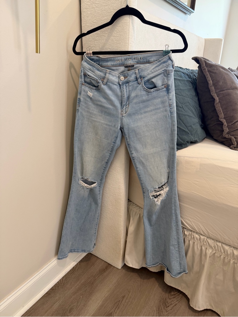 American Eagle Outfitters Light Wash Distressed Flare Jeans